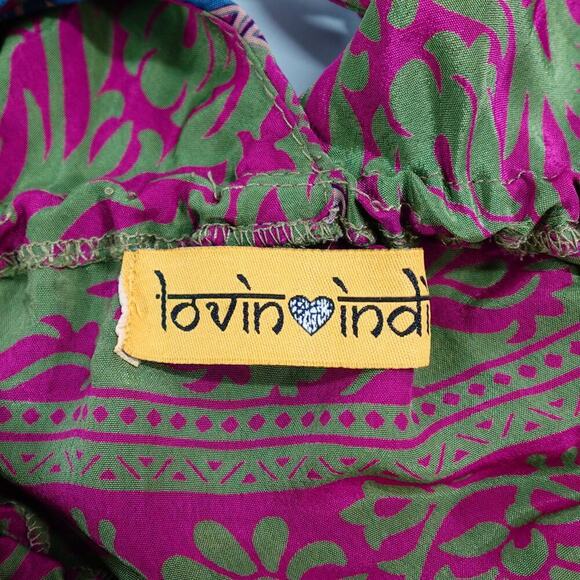 Lovin India Boho Dress XS Purple Paisley Tiered Plunged Hi-Low Midi Festival - Picture 2 of 15